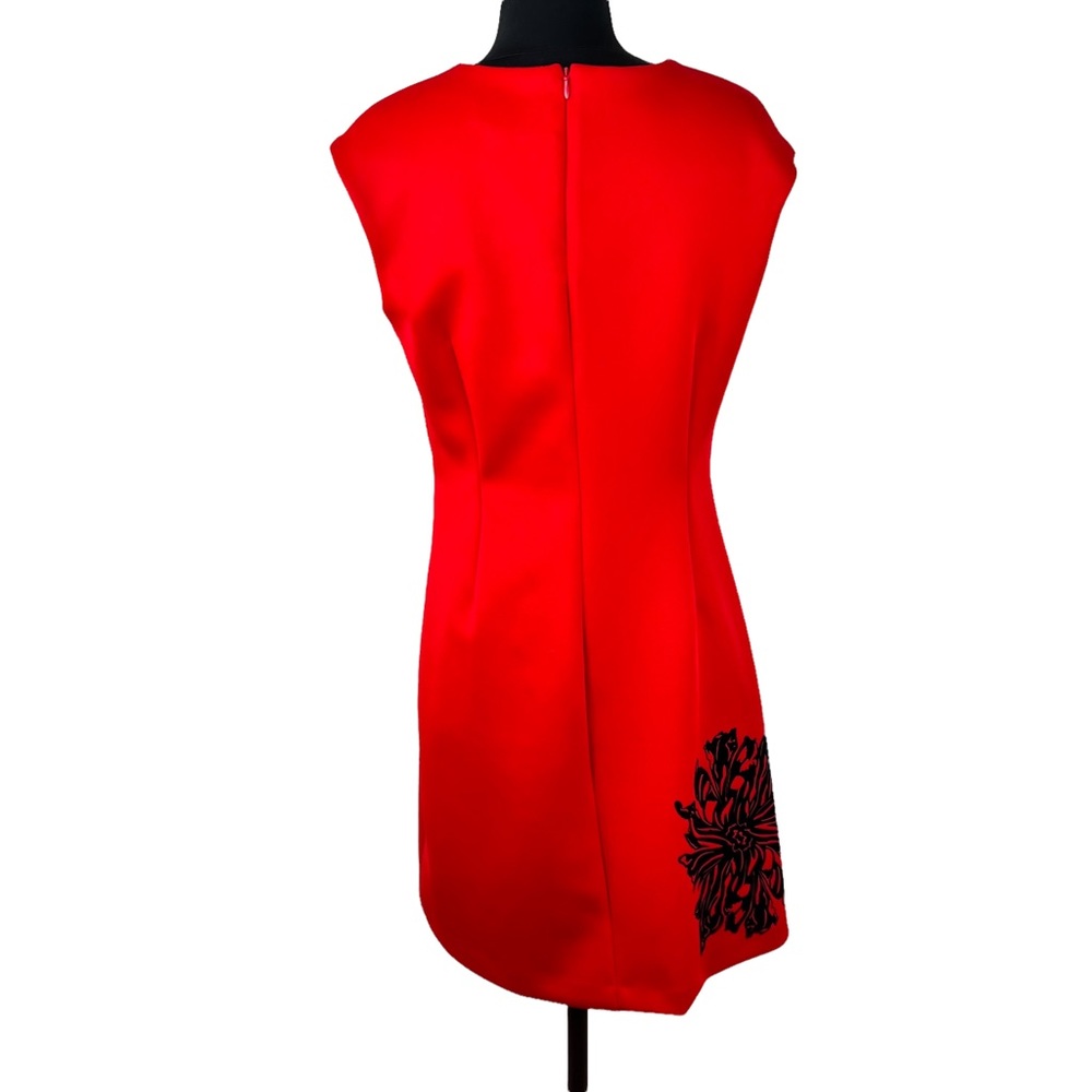 Calvin Klein Red Sleeveless Midi Dress with Black Floral Appliqué - Picture 2 of 11